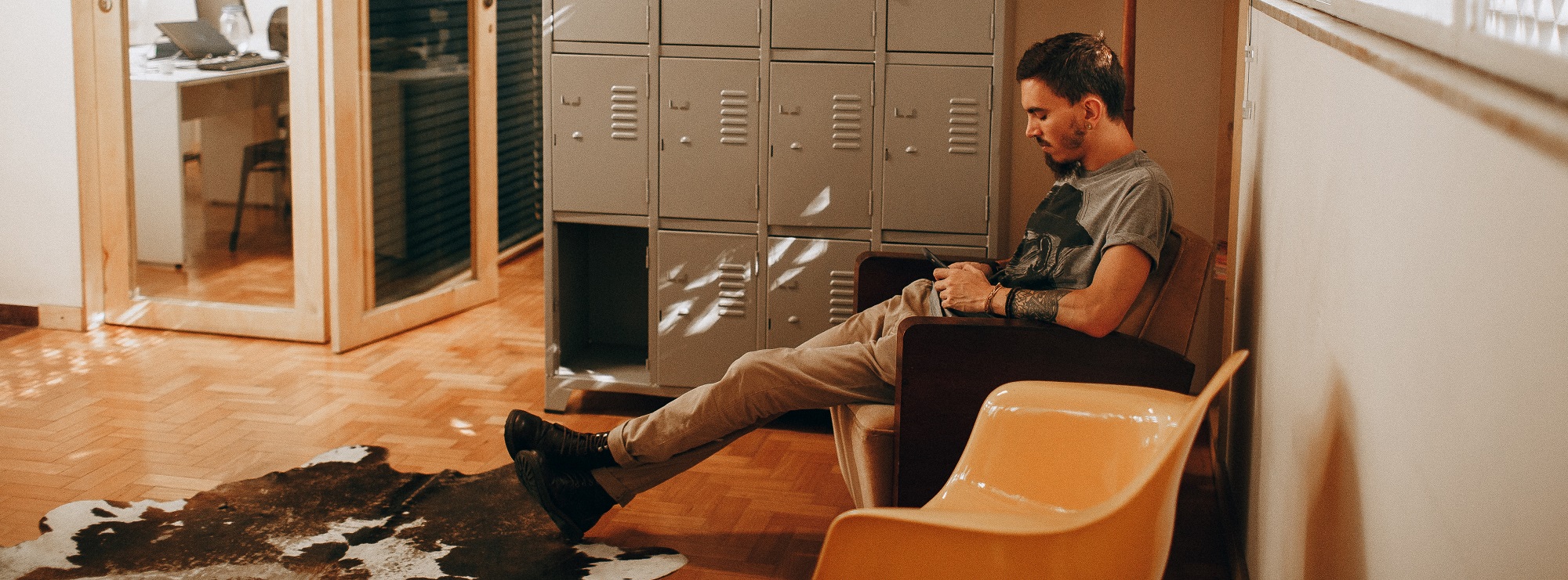 man in waiting room alone